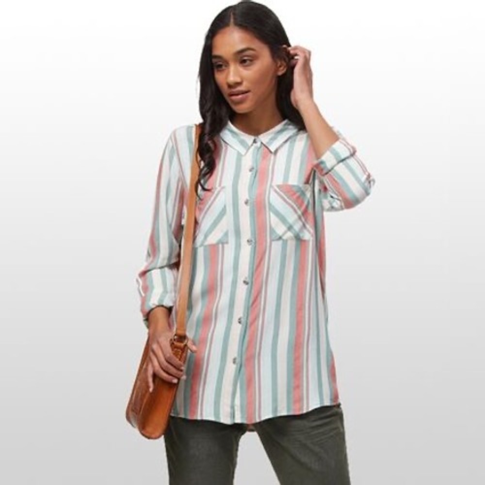 Kavu Women's Britt Striped Long Sleeve Button Up Shirt Size Medium